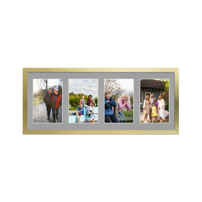 AK Frames 50X20Cm Gold Sleek Multi Photo Frame With Silver Mount - Holds 4 Apertures (4X) 6X4 Photos - image 1