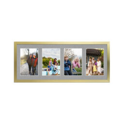 AK Frames 50X20Cm Gold Sleek Multi Photo Frame With Silver Mount - Holds 4 Apertures (4X) 6X4 Photos - thumbnail 1