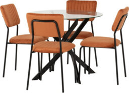 Seconique Sheldon Round Clear Glass Top Dining Set With 4 Orange Fabric Chairs - thumbnail 3