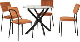 Seconique Sheldon Round Clear Glass Top Dining Set With 4 Orange Fabric Chairs - thumbnail 2