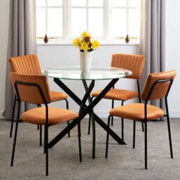 Seconique Sheldon Round Clear Glass Top Dining Set With 4 Orange Fabric Chairs - thumbnail 1