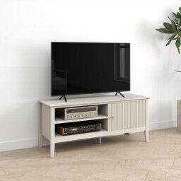 "Melody Maison Large Taupe Wooden Fluted Tv Cabinet / Media Unit - 120Cm X 50Cm (47"" Tv's) - Hales Taupe Range"