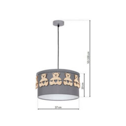 Milagro Mis Grey Pendant Lamp 1Xe27 Beautifully Hand Made From Contemporary Grey Fabric With Natural Wooden Teddybears - thumbnail 7