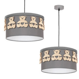 Milagro Mis Grey Pendant Lamp 1Xe27 Beautifully Hand Made From Contemporary Grey Fabric With Natural Wooden Teddybears - thumbnail 2
