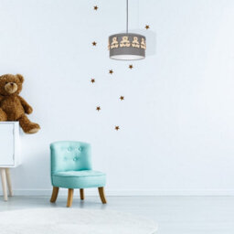 Milagro Mis Grey Pendant Lamp 1Xe27 Beautifully Hand Made From Contemporary Grey Fabric With Natural Wooden Teddybears