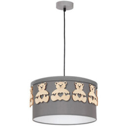Milagro Mis Grey Pendant Lamp 1Xe27 Beautifully Hand Made From Contemporary Grey Fabric With Natural Wooden Teddybears - thumbnail 4