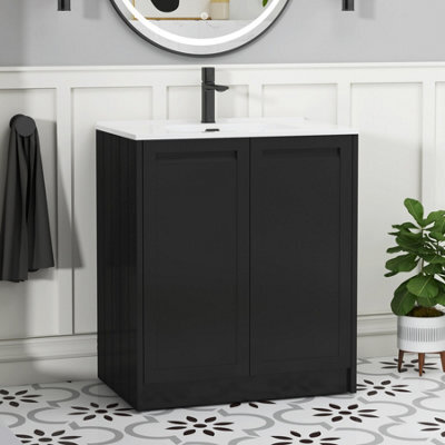 Royal Bathrooms Elmore 700mm Traditional Floor Standing 2 Door Bathroom Vanity Unit With Ceramic Basin Sink - Matt Nocturne Black - image 1