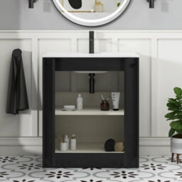 Royal Bathrooms Elmore 700mm Traditional Floor Standing 2 Door Bathroom Vanity Unit With Ceramic Basin Sink - Matt Nocturne Black - thumbnail 5