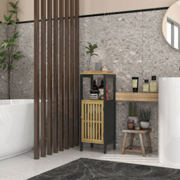Wyld Haus Lava Bamboo-Blend Bathroom Cabinet, Black And Natural, Cut-Out Detail, L32 X D30 X H90.5Cm - thumbnail 2