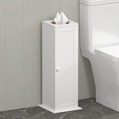 Free Standing Toilet Paper Roll Holder Stand Wood Bathroom Storage Cabinet White - image 1