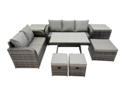 Fimous Garden Rattan Outdoor Furniture Set 8 Seater With Love Sofa 3 Seater Sofa 2 Side Table 3 Stool Dark Grey - thumbnail 2