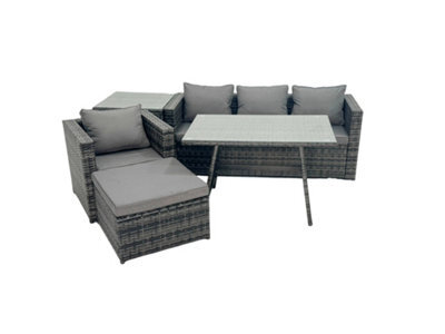 Fimous Rattan Dining Table Sofa Armchair Set With Side Table Big Footstool Outdoor Garden Furniture Set Dark Grey Mixed - image 1