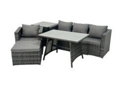 Fimous Rattan Dining Table Sofa Armchair Set With Side Table Big Footstool Outdoor Garden Furniture Set Dark Grey Mixed - thumbnail 2