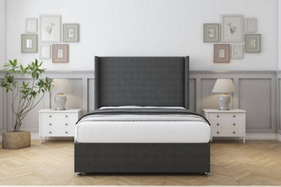 "Sloomy Devonshire Graphite Dumfries Divan Bed With Mattress No Drawers With 54"" Wingback Headboard 4' Small Double" - image 1