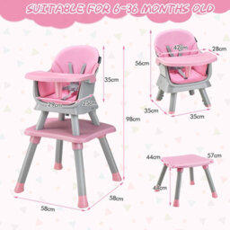 Costway 6-In-1 Baby High Chair Infant Feeding Chair Kids Stool W/removable Tray & Cushion - thumbnail 2