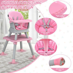 Costway 6-In-1 Baby High Chair Infant Feeding Chair Kids Stool W/removable Tray & Cushion - thumbnail 7