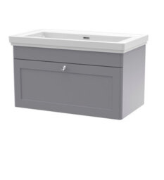 Balterley Swynnerton Traditional 1 Drawer Wall Hung Vanity Unit With Basin, Satin Grey, 800mm - thumbnail 1