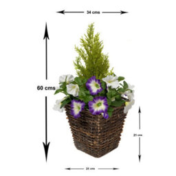 Greenbrokers 2 X Artificial Dark Purple & White Petunias Rattan Patio Planters - thumbnail 2