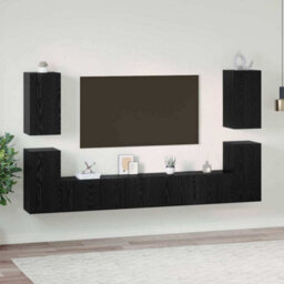 Berkfield Tv Cabinet 7 Pcs Black Oak Engineered Wood - thumbnail 1