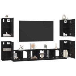 Berkfield Tv Cabinet 7 Pcs Black Oak Engineered Wood - thumbnail 3