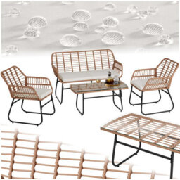 Tectake Garden Furniture Set Molfetta Xl - For 4 People, Water-Repellent, Weather-Safe - Nature - thumbnail 1