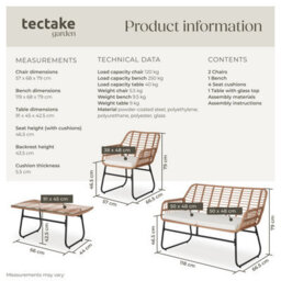 Tectake Garden Furniture Set Molfetta Xl - For 4 People, Water-Repellent, Weather-Safe - Nature - thumbnail 6