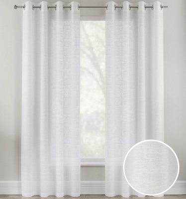 Tyrone Textiles Pair Of Crete White Luxury Linen Look Sheer Panels With Eyelet Header 183 Cm - image 1