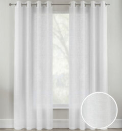 Tyrone Textiles Pair Of Crete White Luxury Linen Look Sheer Panels With Eyelet Header 183 Cm - thumbnail 1