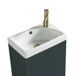 FNX Bathrooms Fluted Mini Cloakroom Vanity Unit With Basin Floor Standing Soft Close Door Integrated Storage - Smoked Sage - thumbnail 5