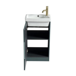 FNX Bathrooms Fluted Mini Cloakroom Vanity Unit With Basin Floor Standing Soft Close Door Integrated Storage - Smoked Sage - thumbnail 2