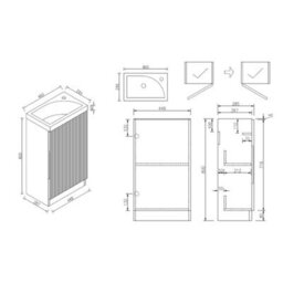 FNX Bathrooms Fluted Mini Cloakroom Vanity Unit With Basin Floor Standing Soft Close Door Integrated Storage - Smoked Sage - thumbnail 6