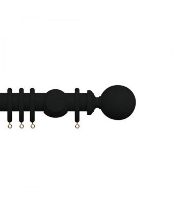 Premium 35mm Wooden Curtain Pole Set - Coal Black 280Cm
