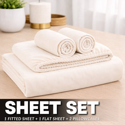 ARLinens Thermal Flannelette Sheet Set 100% Brushed Cotton 4Pc Fitted Flat Sheet Pillowcases