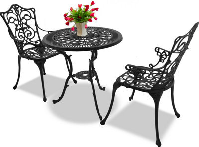 Homeology Tabreez Black Outdoor Garden Patio Table And 2 Large Chairs With Armrests Cast Aluminium Bistro Set - image 1