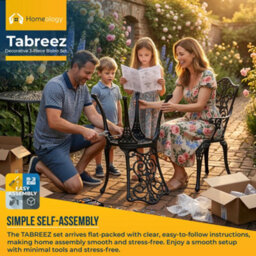 Homeology Tabreez Black Outdoor Garden Patio Table And 2 Large Chairs With Armrests Cast Aluminium Bistro Set - thumbnail 8