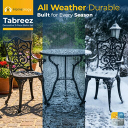 Homeology Tabreez Black Outdoor Garden Patio Table And 2 Large Chairs With Armrests Cast Aluminium Bistro Set - thumbnail 5