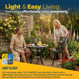 Homeology Tabreez Black Outdoor Garden Patio Table And 2 Large Chairs With Armrests Cast Aluminium Bistro Set - thumbnail 7