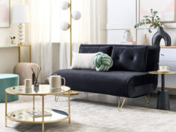 Beliani Sofa Bed 2 Seater Vestfold Velvet Black - thumbnail 2