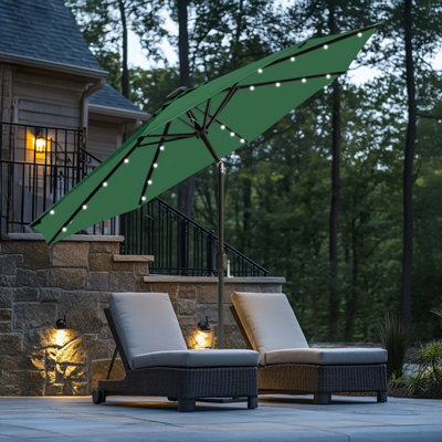 Rinse Bathrooms Green Garden Parasol With Solar Powered Lights With Tilt And Crank Handle Outdoor Patio Umbrella Mechanism 2.7M - image 1
