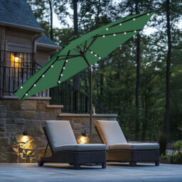 Rinse Bathrooms Green Garden Parasol With Solar Powered Lights With Tilt And Crank Handle Outdoor Patio Umbrella Mechanism 2.7M - thumbnail 1