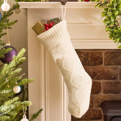 Dibor Traditioanl Ivory Chunky Knit Christmas Xmas Gift Decoration Christmas Stocking For Kids - image 1
