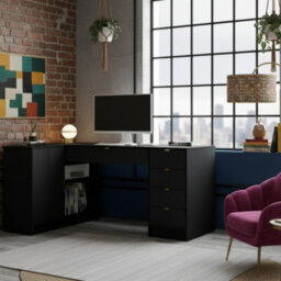 Tireno White Velvet Corner Desk With Fluted Drawers Modern Computer Desk For Home Office Study Bedroom And Teen Room - thumbnail 1