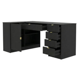 Tireno White Velvet Corner Desk With Fluted Drawers Modern Computer Desk For Home Office Study Bedroom And Teen Room - thumbnail 2
