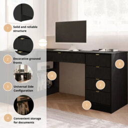 Tireno White Velvet Corner Desk With Fluted Drawers Modern Computer Desk For Home Office Study Bedroom And Teen Room - thumbnail 5