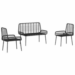 Berkfield Modern Garden Dining Set 3 Pcs Poly Rattan, Steel - thumbnail 6