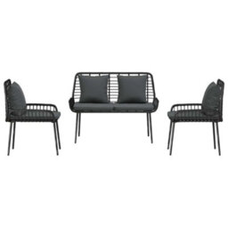 Berkfield Modern Garden Dining Set 3 Pcs Poly Rattan, Steel - thumbnail 7
