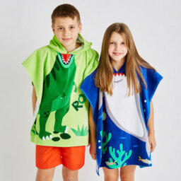 Catherine Lansfield Kids Dinosaur Hooded Cotton 60X120Cm Towel Poncho Green - thumbnail 3