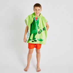 Catherine Lansfield Kids Dinosaur Hooded Cotton 60X120Cm Towel Poncho Green - thumbnail 1