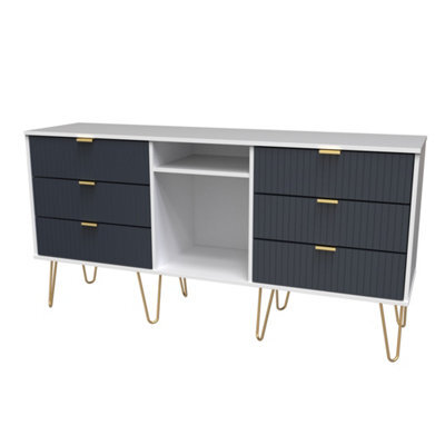 Linear Ready Assembled Matt Indigo & White Media Unit With 2 Shelves & 6 Drawers, (H)152Cm X (W)74Cm X (D)39.5Cm - image 1