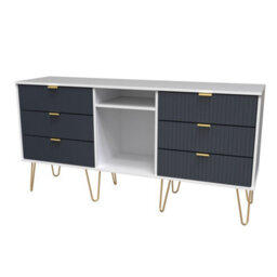 Linear Ready Assembled Matt Indigo & White Media Unit With 2 Shelves & 6 Drawers, (H)152Cm X (W)74Cm X (D)39.5Cm - thumbnail 1